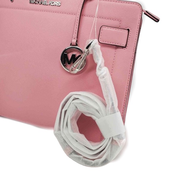 MICHAEL KORS Rayne Medium Saffiano Leather Satchel Crossbody Bag Carnation NWT - Picture 11 of 16